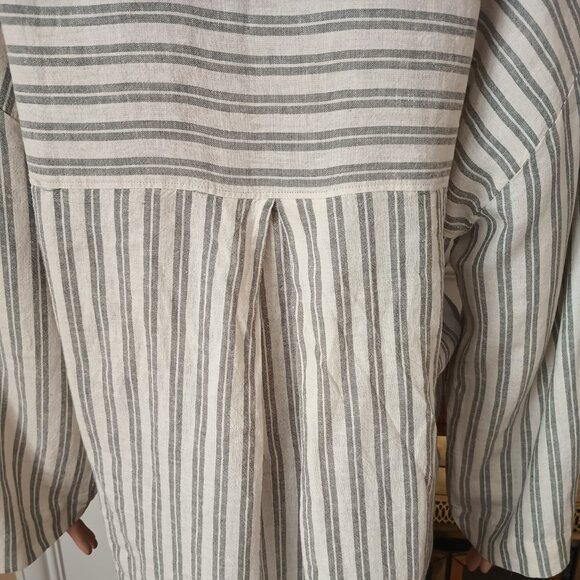 Madewell Lakeline Popover Shirt XXL Gray Striped Linen Blend Pullover Pockets - Picture 7 of 10